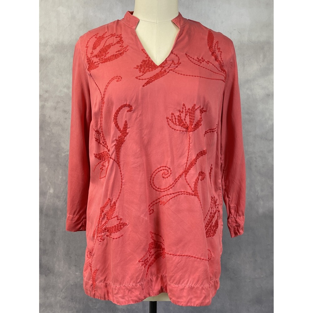 Soft Surroundings Embroidered Tunic Top Womens Large Flowy Coastal Art Romantic